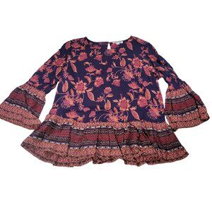 Beachlunchlounge Collection Women Boho Floral Peplum Peasant Blouse Size M